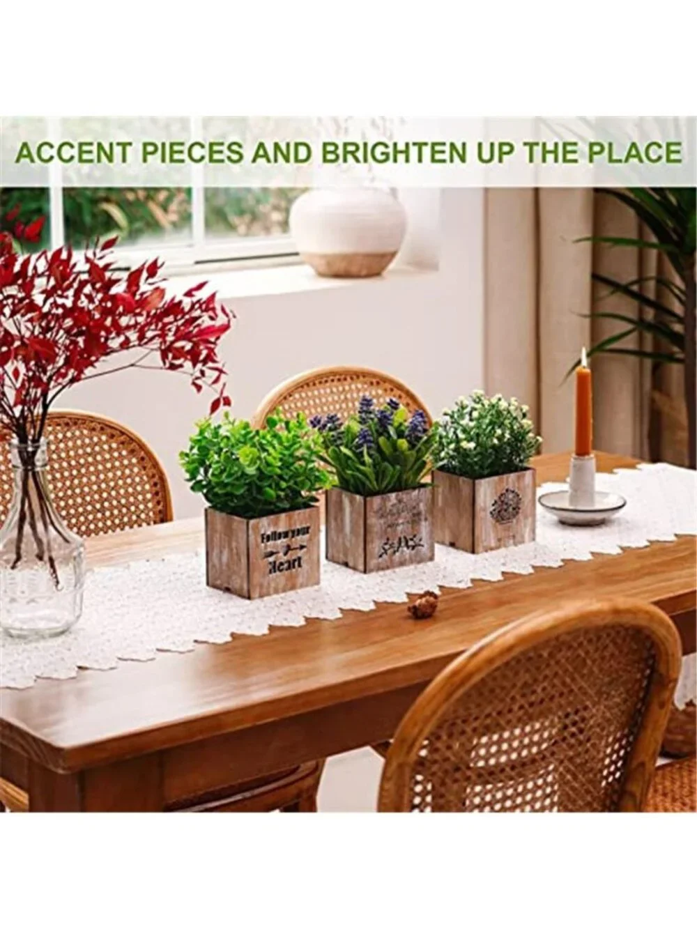 Fake Potted Plants LED Lights Eucalyptus Lavender Faux Greenery Home Decor 3Pc